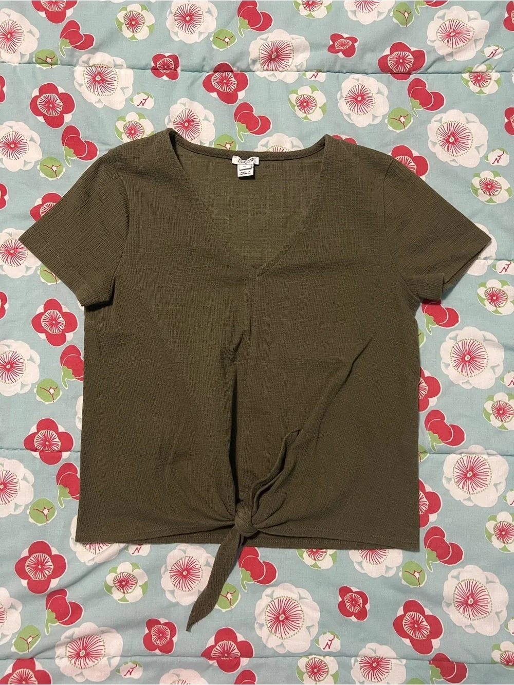 J. Crew Olive Tie-Front V-Neck size XS